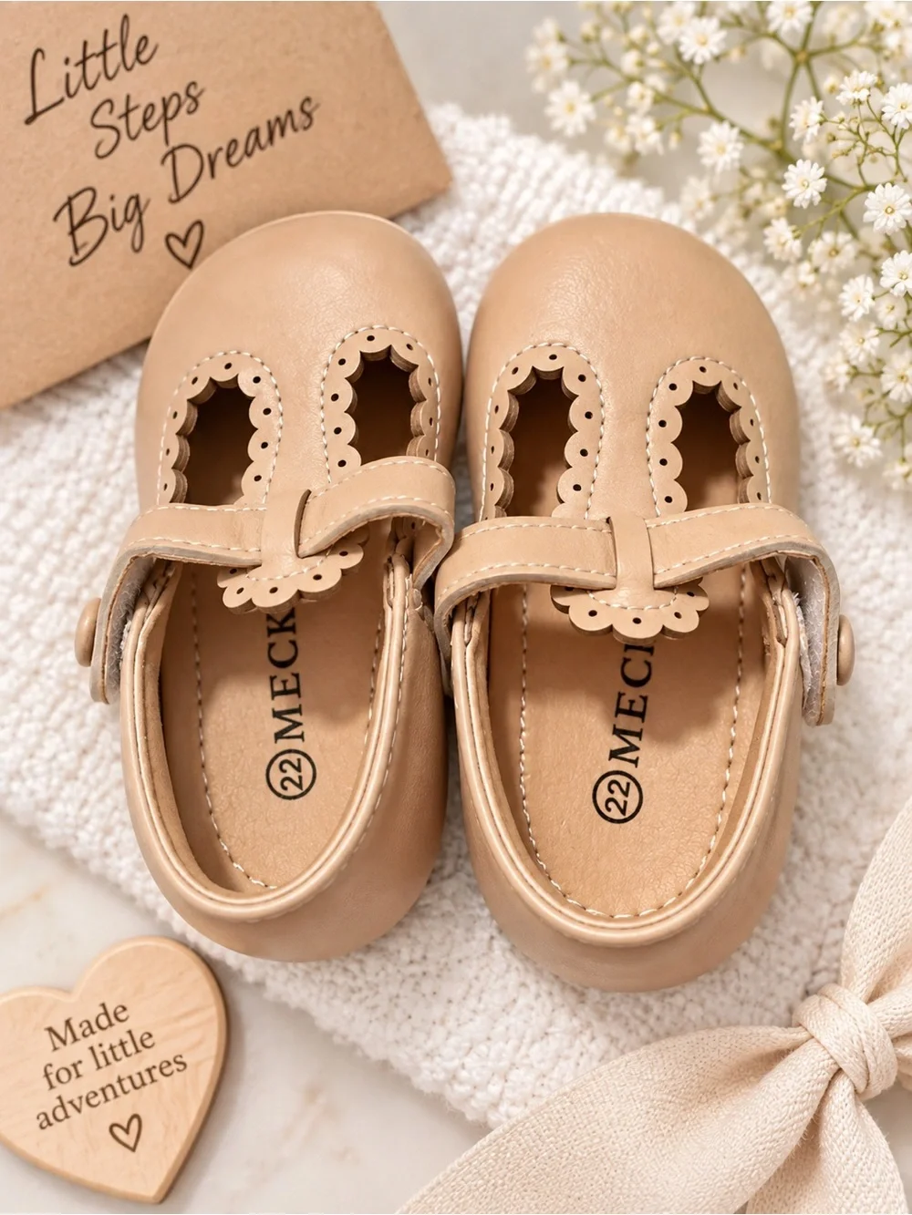 MECKIOR Baby Girls’ Beige Shoes – Size 22